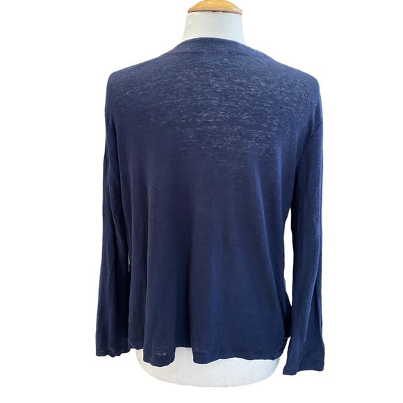 J. Jill Love Linen 100% Linen Navy Lightweight Open Coastal Beachy Cardigan-M - Picture 7 of 11